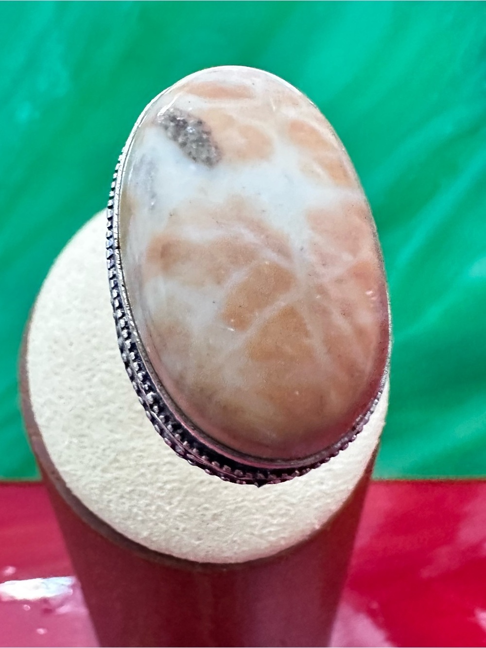 Bracciated Jasper Artisan Vintage Style Silver Earthy Tones Oval Statement Ring